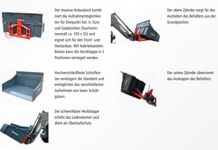 Transportbehälter Heckcontainer Multi Euronorm Dreipunkt TLH 220 Multi ...